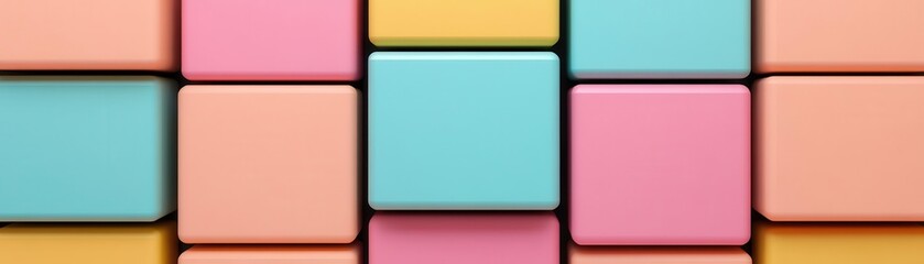 Poster - A vibrant arrangement of pastel-colored square blocks in various shades, creating an appealing and playful visual pattern.