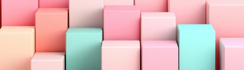 Poster - A colorful arrangement of pastel cubes stacked in varying heights, creating a visually pleasing abstract background.