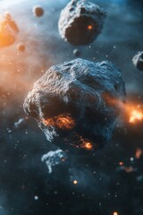 Wall Mural - fiery cosmic rocks drifting through space nebula dust and glowing embers