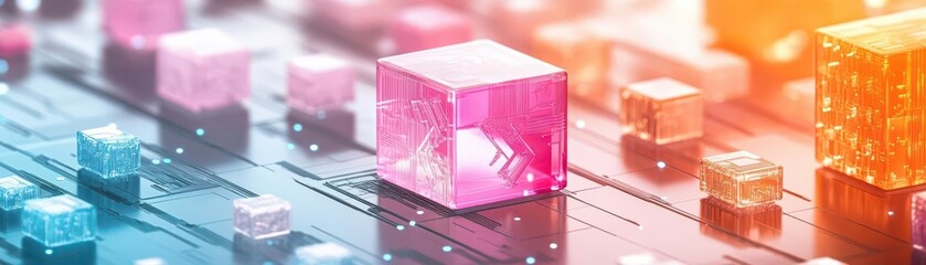 Poster - A vibrant digital composition featuring colorful, glowing cubes over a dark background, suggesting a futuristic or tech-inspired aesthetic.