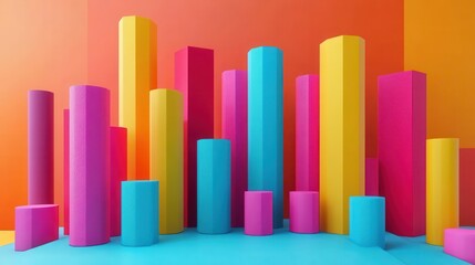 Poster - Colorful geometric shapes create a vibrant, modern backdrop, showcasing a dynamic arrangement of cylindrical forms in bold hues.