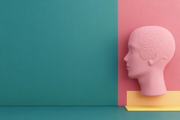Poster - A minimalist display featuring a pink mannequin head against a teal and pink backdrop, emphasizing modern design and color contrast.