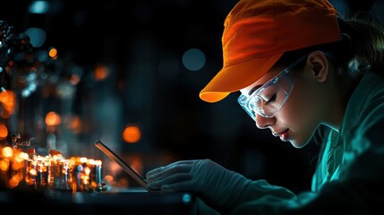 Poster - Focused Female Scientist Working with Modern Laboratory Equipment