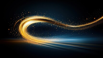 Poster - Golden Light Trail with Glowing Particles on Dark Background