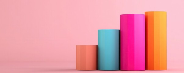 Poster - A vibrant display of colorful bars representing growth and data analysis against a soft pink background.