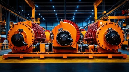 Poster - Industrial Machinery in Modern Factory with Orange Elements