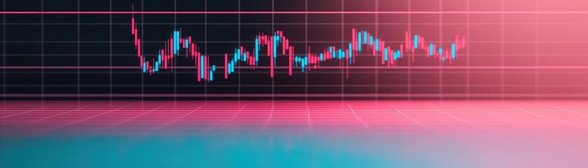 Poster - A vibrant graph showing fluctuating data trends, likely representing financial metrics, with a blend of pink and blue hues.