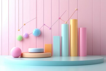 Poster - A colorful, abstract arrangement of geometric shapes and bar graphs on a pastel background, symbolizing growth and data visualization.