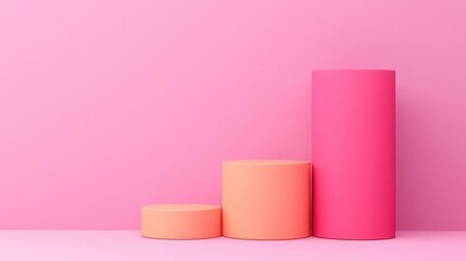 Poster - A vibrant, minimalist image featuring three cylindrical shapes in varying sizes and shades of pink against a solid pink background.