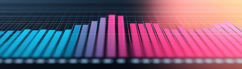 Poster - A vibrant digital soundwave visualization featuring blue and pink bars, representing audio frequencies with a modern, sleek design.