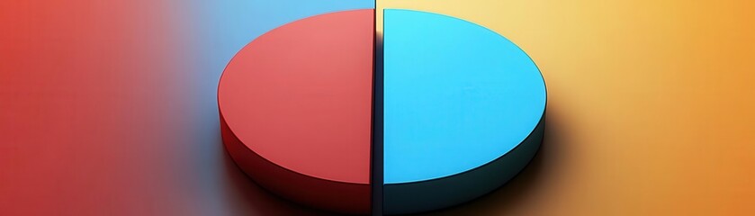 Poster - A vibrant pie chart split evenly between red and blue, set against a gradient background, symbolizing comparison or data representation.