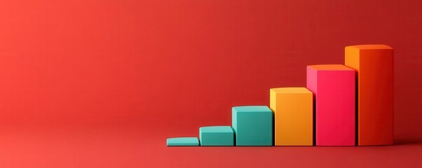 Poster - A vibrant graphic showing ascending blocks in various colors on a red background, symbolizing growth and progress.
