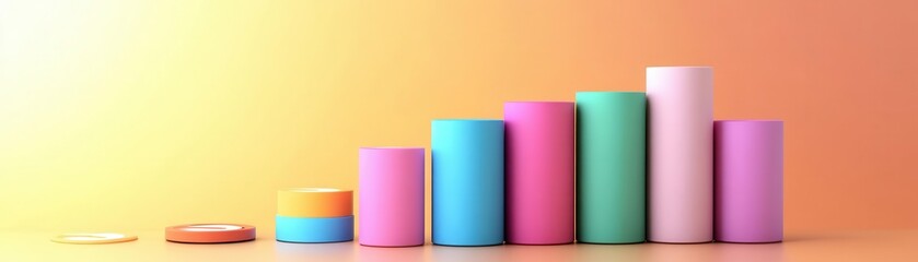Poster - A colorful arrangement of cylindrical bars in ascending order against a gradient background, representing growth or progress.