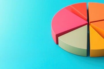 Poster - A colorful pie chart on a turquoise background, showcasing segmented data representation with vibrant sections.