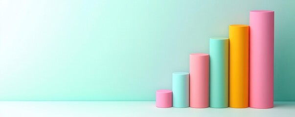 Poster - A minimalistic image featuring colorful cylindrical bars representing growth or progress against a soft gradient background.