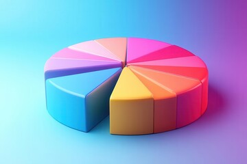 Poster - A colorful pie chart with multiple segments, set against a gradient background, representing data visualization and analysis.
