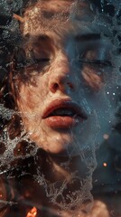 Poster - Mysterious Woman Portrait: Water Drops and Soft Light