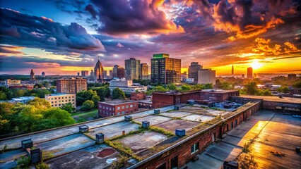 Wall Mural - Richmond Virginia Skyline Urban Exploration Photography - Abandoned Building Rooftop View