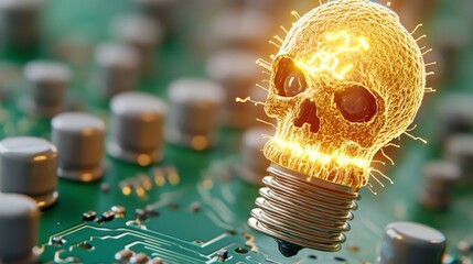 Poster - Glowing Electric Skull Design Over Circuit Board Background for Creative Technology and Horror Themes
