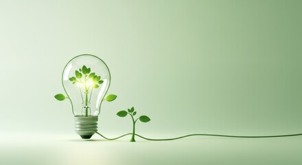 Eco-friendly innovation: light bulb with green leaves symbolizing renewable energy