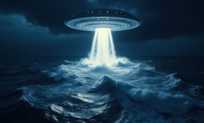 Wall Mural - Mysterious UFO emerging from ocean depths