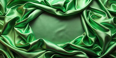 Wall Mural - Elegant Emerald Green Silk Drapery with Central Empty Space for Text or Design