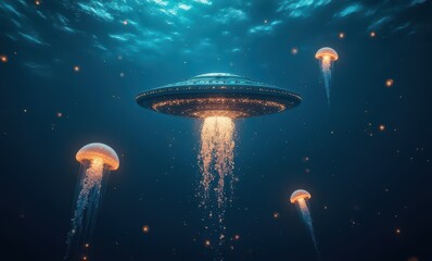 Poster - Futuristic UFO in an ocean setting