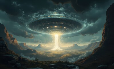 Poster - Mysterious UFO hovering over a valley