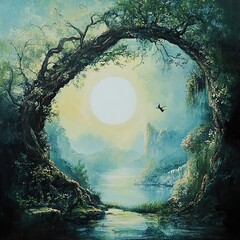 Wall Mural - Enchanted Forest Lake: A Serene Landscape Painting