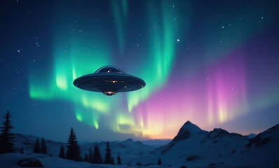 Poster - Mysterious UFO under the northern lights