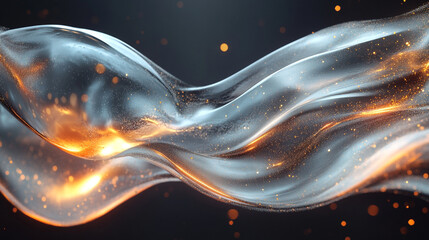 Sticker - Abstract flowing liquid with glowing particles creates a mesmerizing visual effect