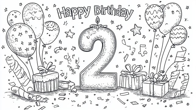 Two years birthday for coloring book