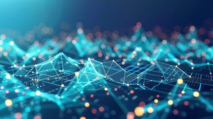 Poster - abstract digital landscape with glowing lines and nodes representing data connections and networks, 
