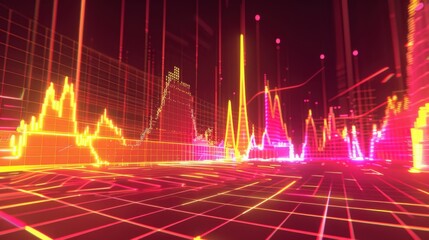 Poster - Digital data visualization with vibrant neon colors and dynamic graphs