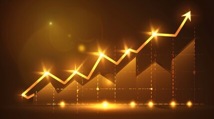 Poster - glowing upward trend graph representing financial growth and success. bright lines and bars symbolize progress and positive results in business