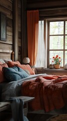 Canvas Print - Cozy Rustic Bedroom Interior Design