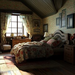 Canvas Print - Vintage Bedroom Interior Design: A Classic and Cozy Room