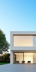 Wall Mural - Modern exterior of a contemporary house featuring large windows and a clear blue sky