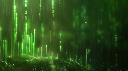 Poster - Digital green matrix background with glowing lines and numbers
