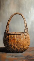 Wall Mural - Rustic Woven Basket: A Still Life Painting