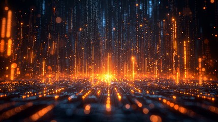 Abstract digital data stream; glowing particles, futuristic technology; background; website banner
