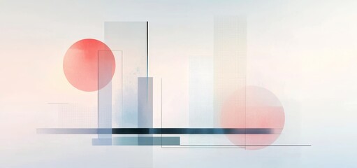 Fototapete - Abstract composition featuring geometric shapes in soft colors on a light background