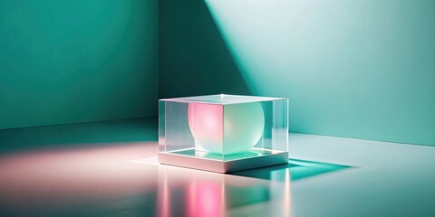 Aufkleber - Enigmatic Orb in a Glass Cube Display on a Teal Surface