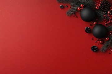 Wall Mural - Festive Christmas Decorations on Red Background