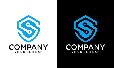 Aufkleber - Abstract linear letter initial SC CS shield logo icon design modern minimal style illustration vector