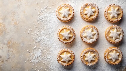 Poster - A delectable arrangement of nine mini star-topped pastries dusted with powdered sugar on a textured surface.
