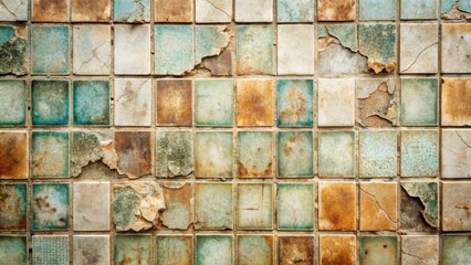 Aufkleber - Weathered Tile Wall Texture Aged, Cracked, and Distressed Square Tiles with a Rustic, Vintage Appearance