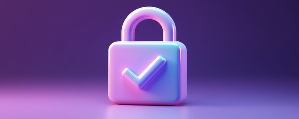 Poster - 3D lock with checkmark icon symbolizing security and protection