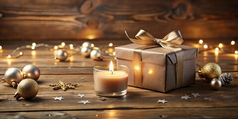Poster - Warm Festive Scene with Gift, Candle, and Ornaments