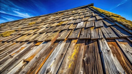 Aufkleber - Aged Wooden Shingle Roof Under a Vivid Sky